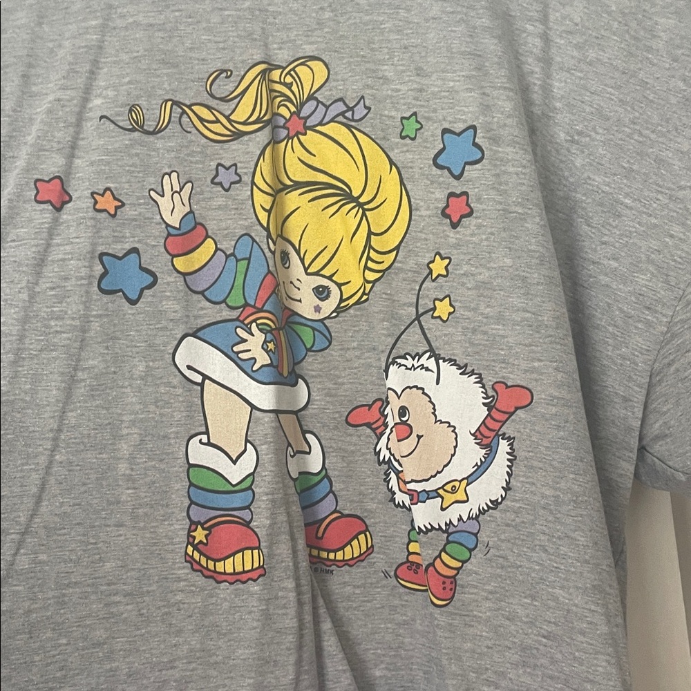 Gray Graphic Tee with Cartoon Characters